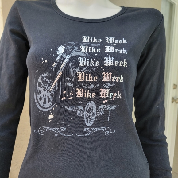 Biker Design Bike week Motorcycle 100% cotton long sleeves t-shirt black size L - Picture 2 of 8